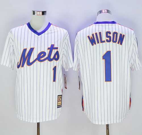 New York Mets #1 Mookie Wilson Mitchell and Ness Stitched White Blue Strip Throwback Baseball Jersey,We sell and wholesale New York Mets #1 Mookie Wilson Mitchell and Ness Stitched White Blue Strip Throwback Baseball Jersey on line form chian!